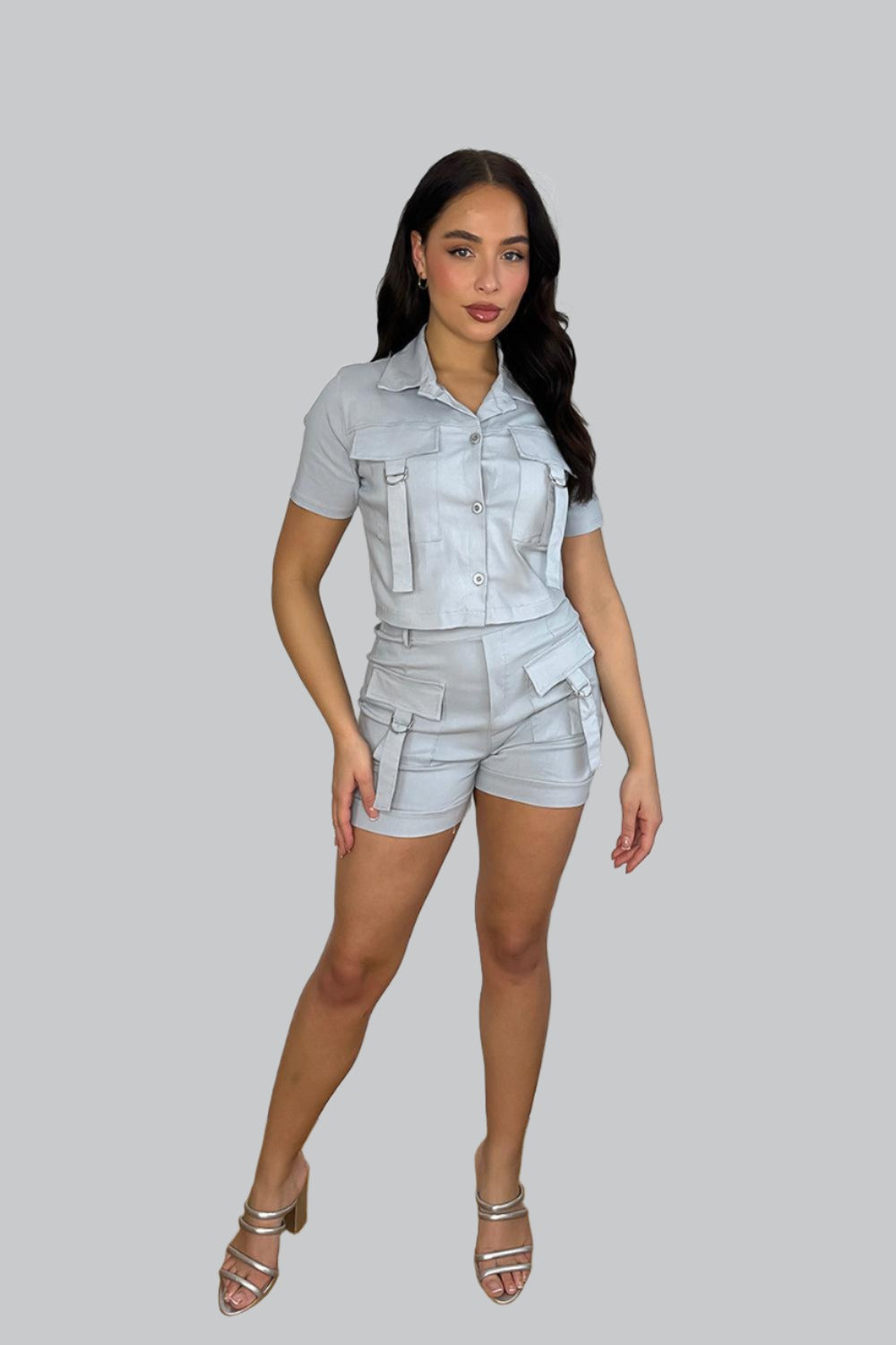 Utility Pockets Crop Top And Shorts Set-SinglePrice