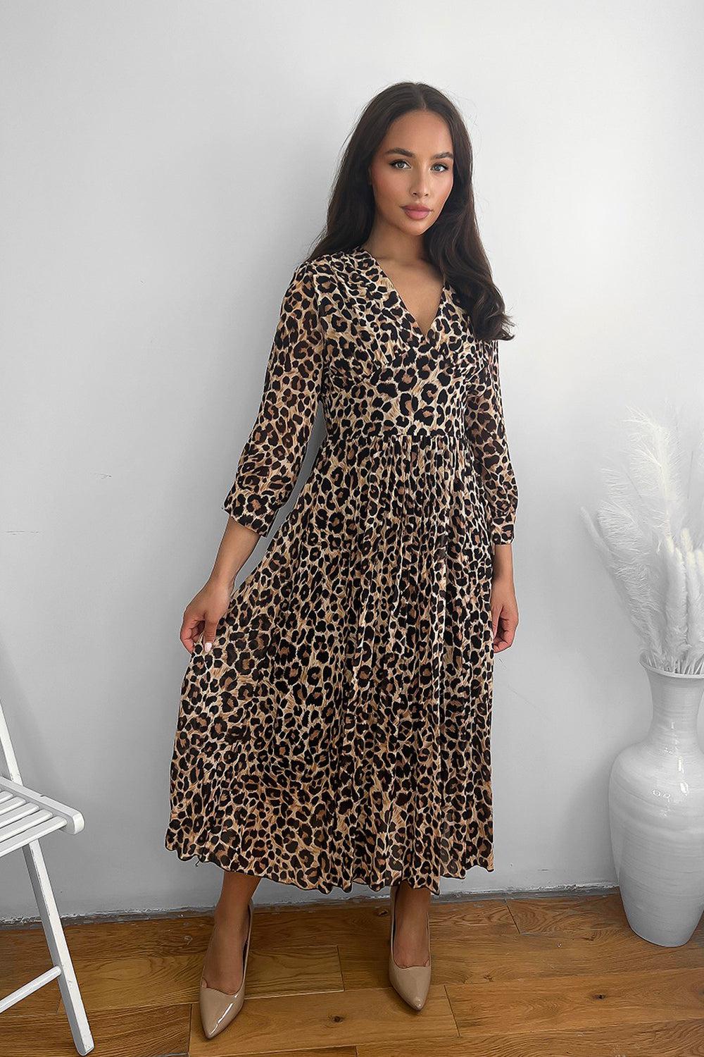 Black Leopard Print Chiffon V-Neck Maxi Dress-SinglePrice