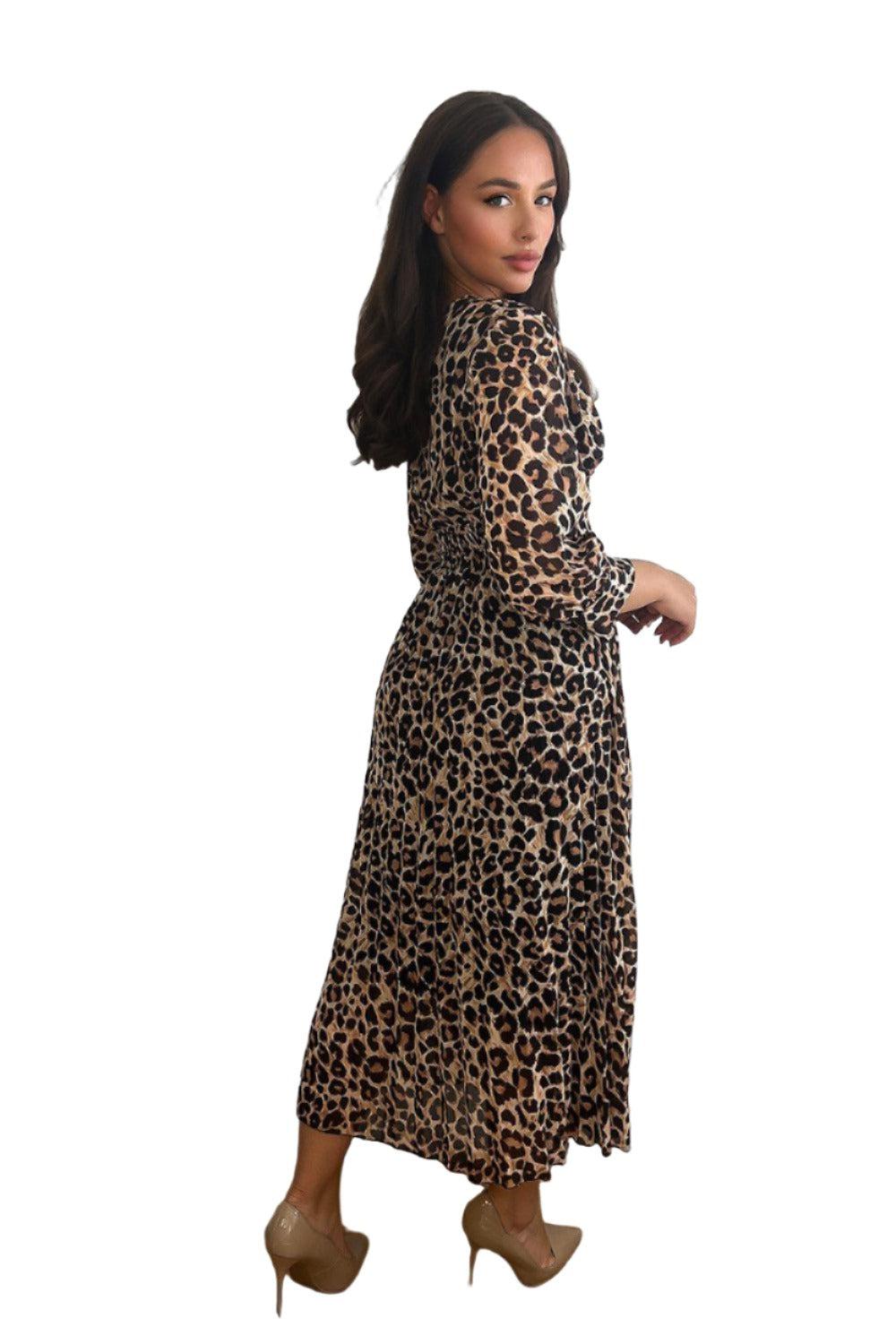 Black Leopard Print Chiffon V-Neck Maxi Dress-SinglePrice