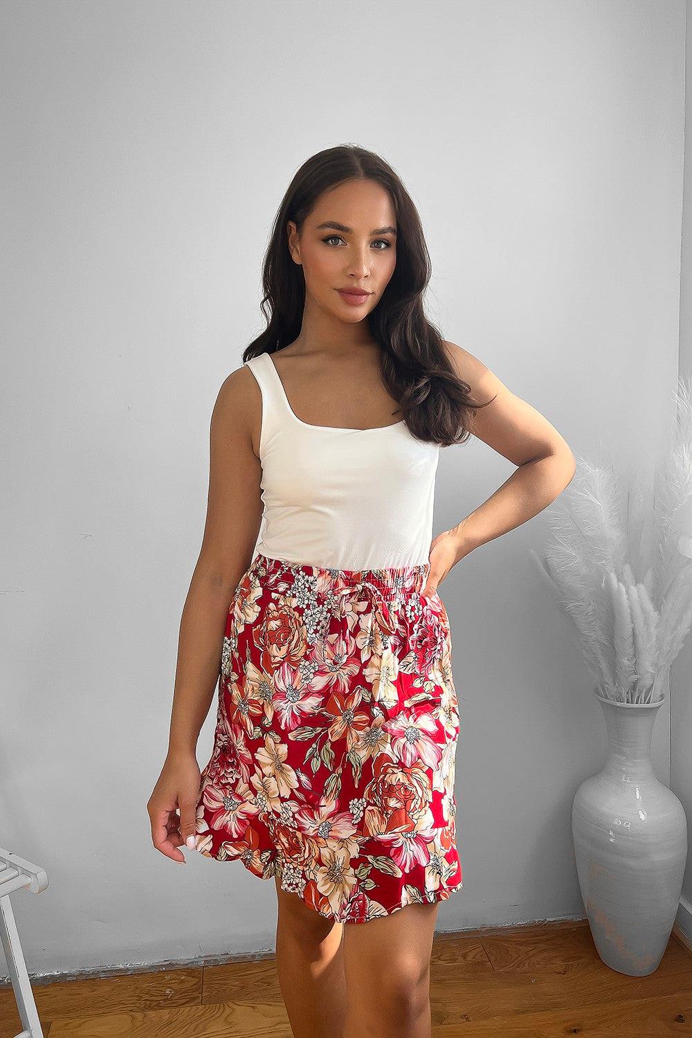 Summer Floral Print Cotton Blend Frill Short Skirt-SinglePrice
