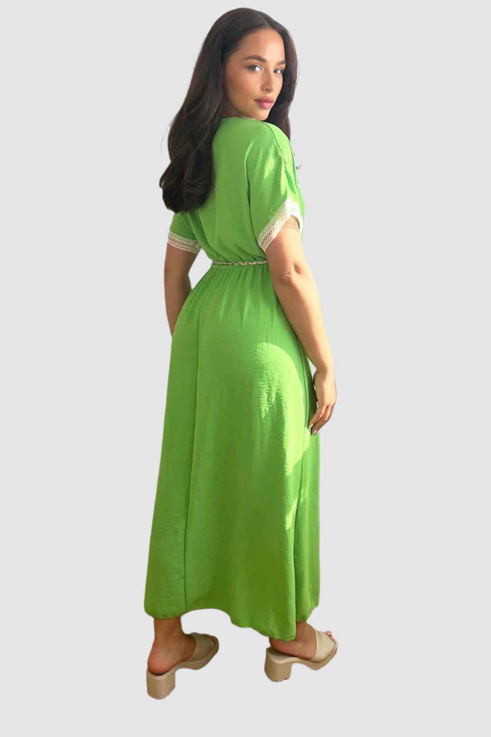 Cotton Lace Trims And Braided Belt Summer Maxi Dress-SinglePrice