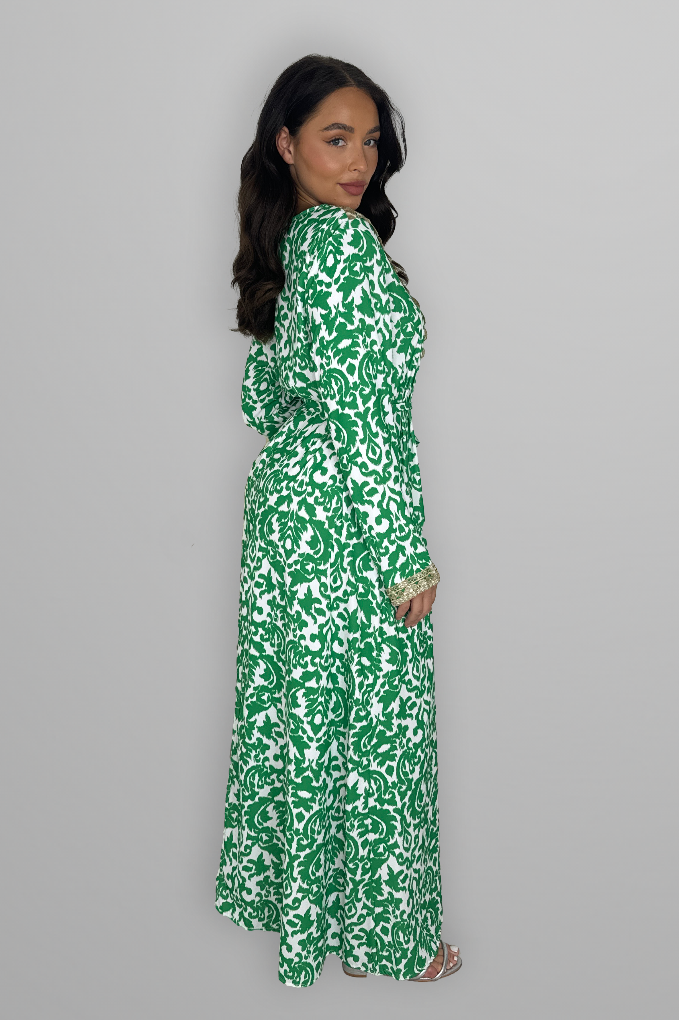 Embroidered Hem Tie Up Long Traditional Dress-SinglePrice