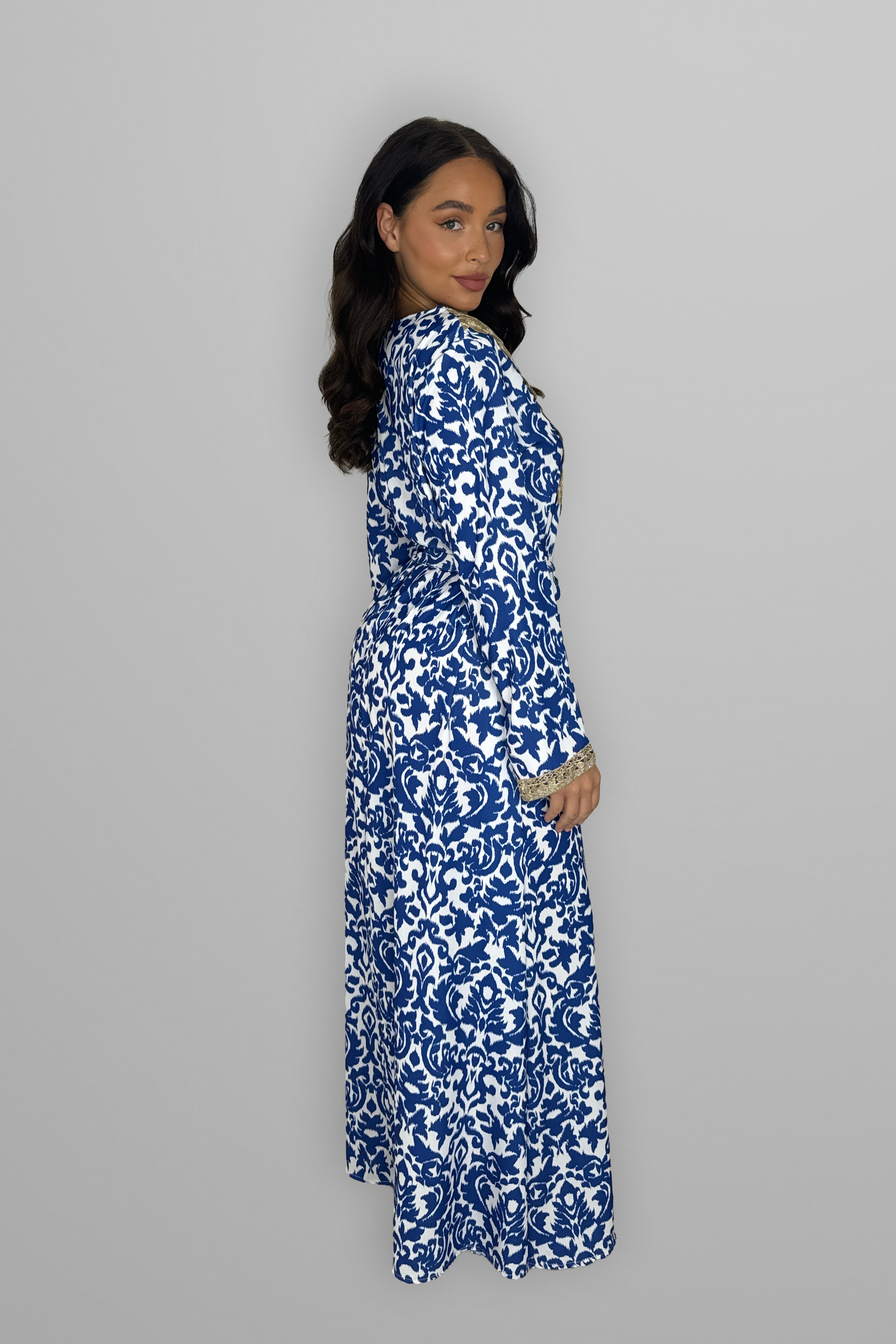 Embroidered Hem Tie Up Long Traditional Dress-SinglePrice