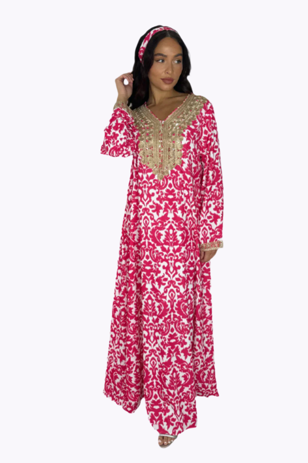 Embroidered Hem Tie Up Long Traditional Dress-SinglePrice