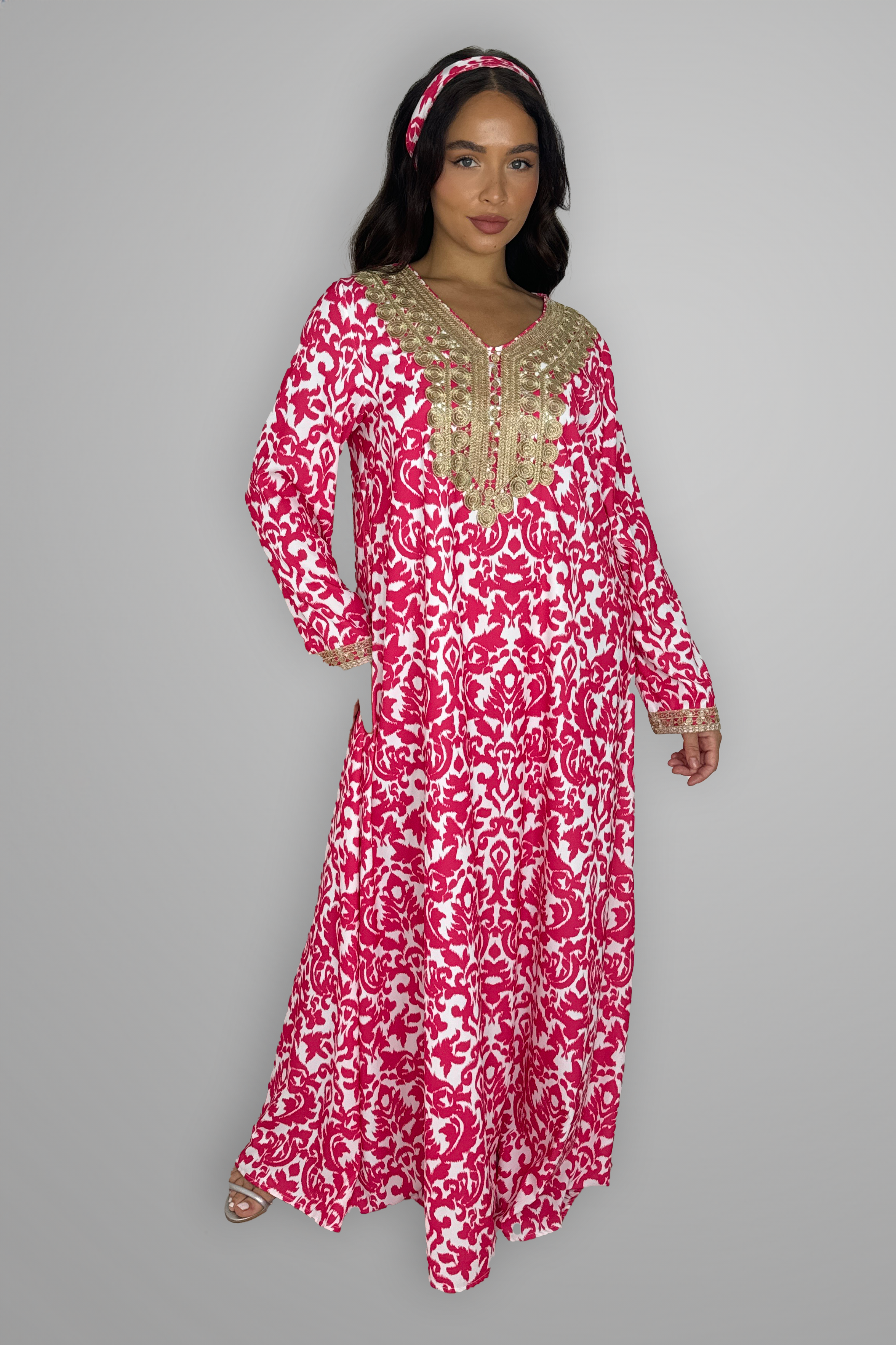 Embroidered Hem Tie Up Long Traditional Dress-SinglePrice