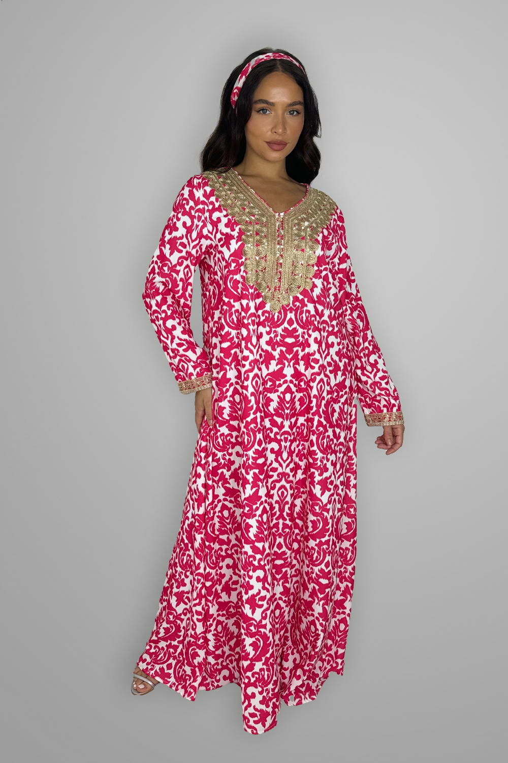 Embroidered Hem Tie Up Long Traditional Dress-SinglePrice