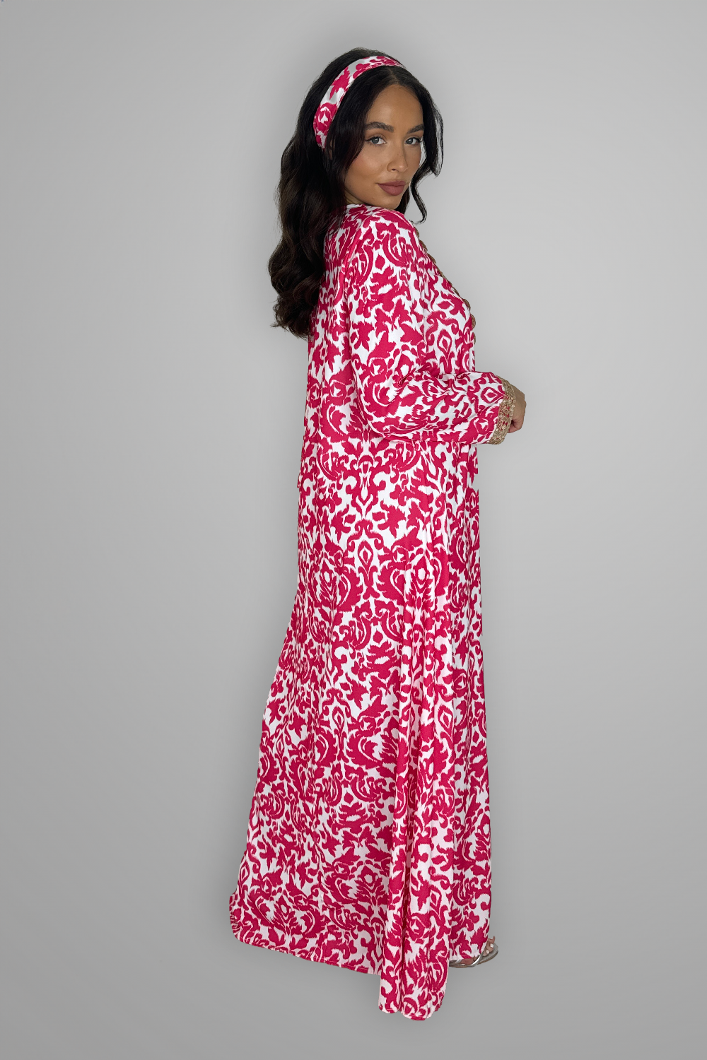 Embroidered Hem Tie Up Long Traditional Dress-SinglePrice