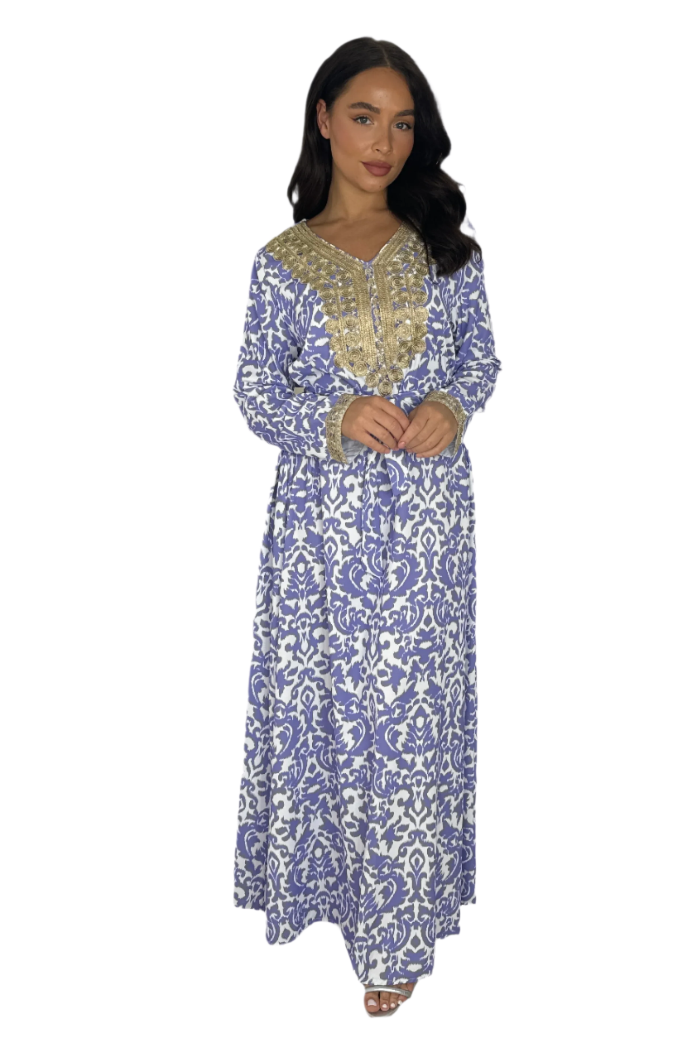 Embroidered Hem Tie Up Long Traditional Dress-SinglePrice
