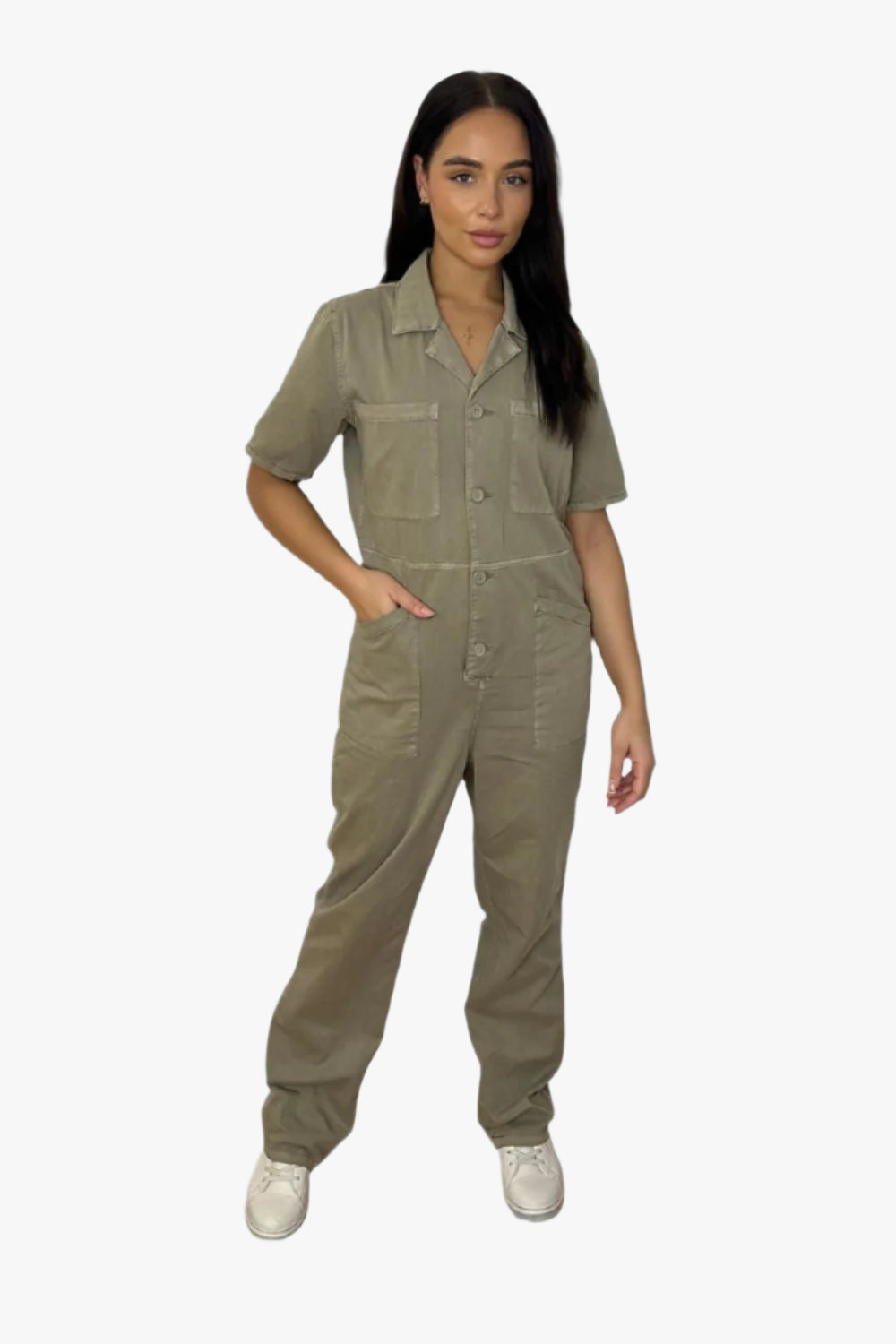 Ligh Khaki Denim Boiler Jumpsuit-SinglePrice