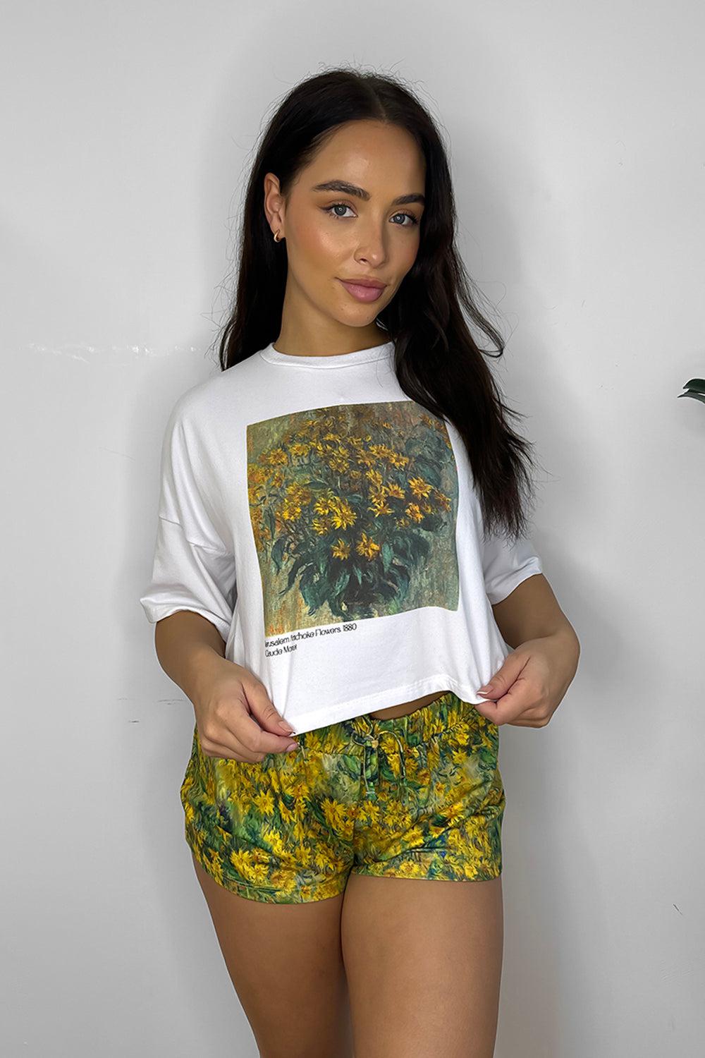 Floral Print Shorts And T-shirt Detail Set-SinglePrice