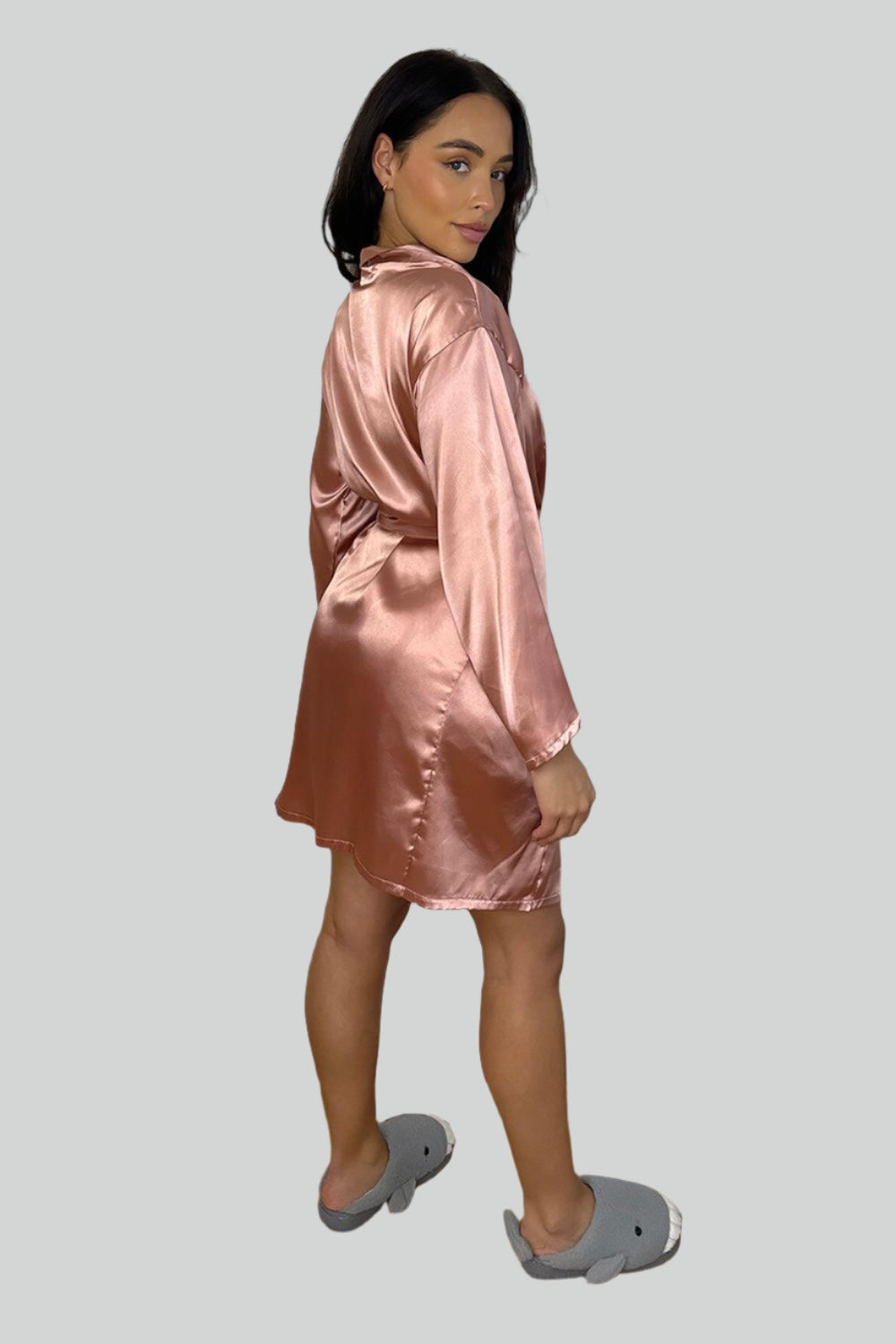 Wide Sleeves Belted Satin House Gown-SinglePrice