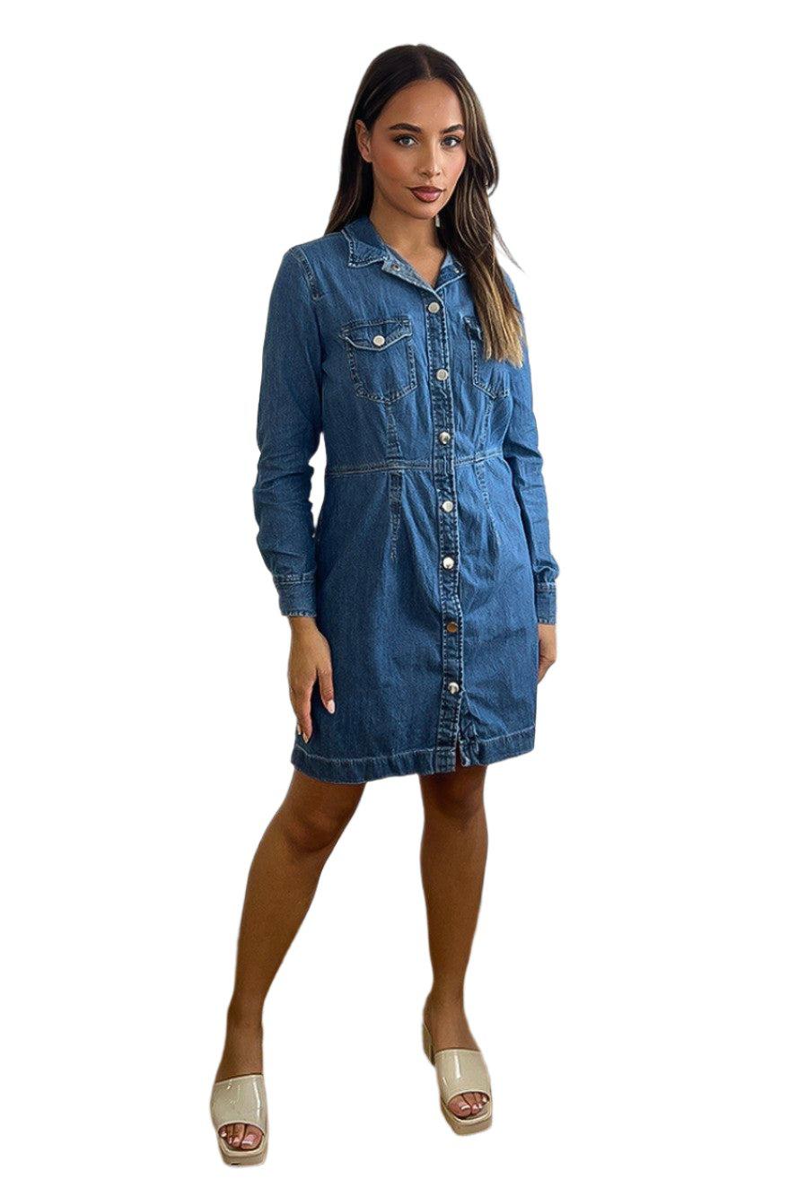 Silver Hardware 100% Cotton Denim Smart Dress-SinglePrice