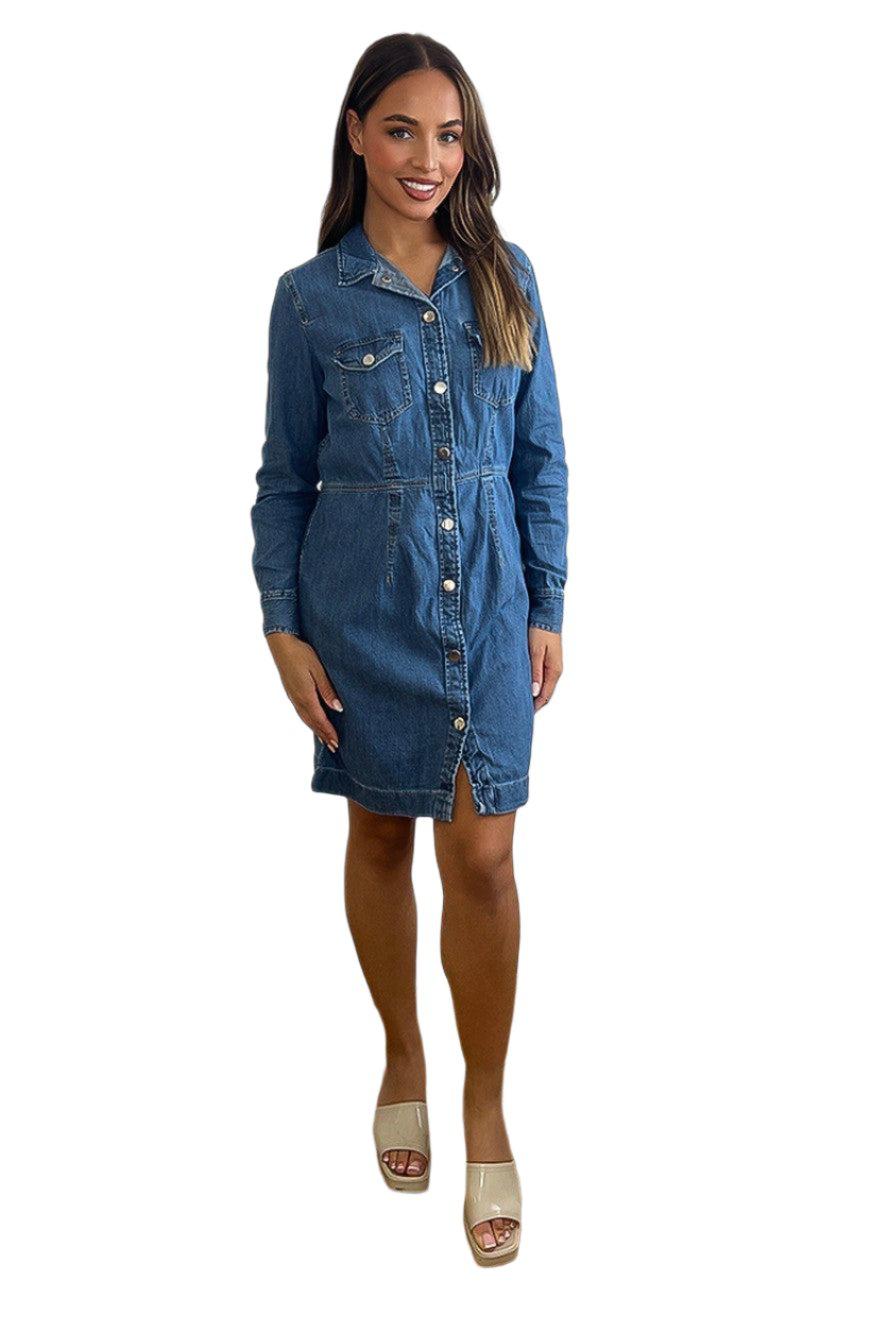 Silver Hardware 100% Cotton Denim Smart Dress-SinglePrice