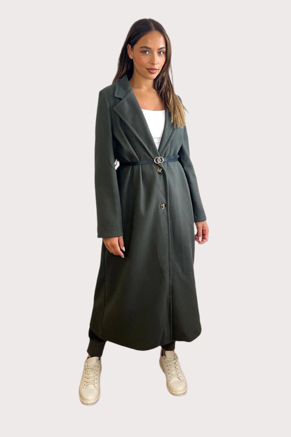 Loose Fit Circle Belt Soft Long Button Down A-Line Lapel Coat-SinglePrice