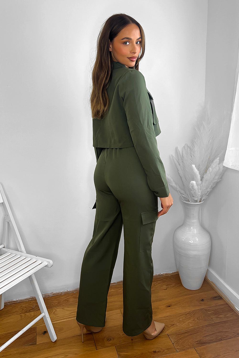 Utility Pocket Straight Leg Trousers Zip Up Top Co-Ord Set-SinglePrice