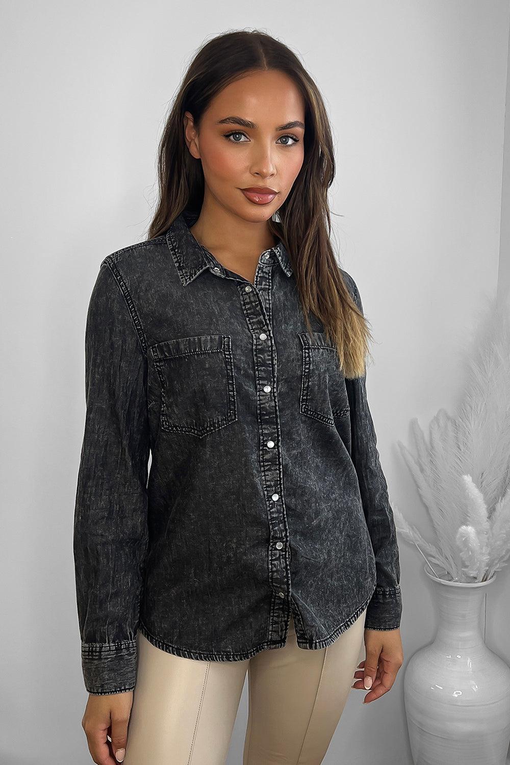 Cotton Acid Wash Denim Shirt-SinglePrice