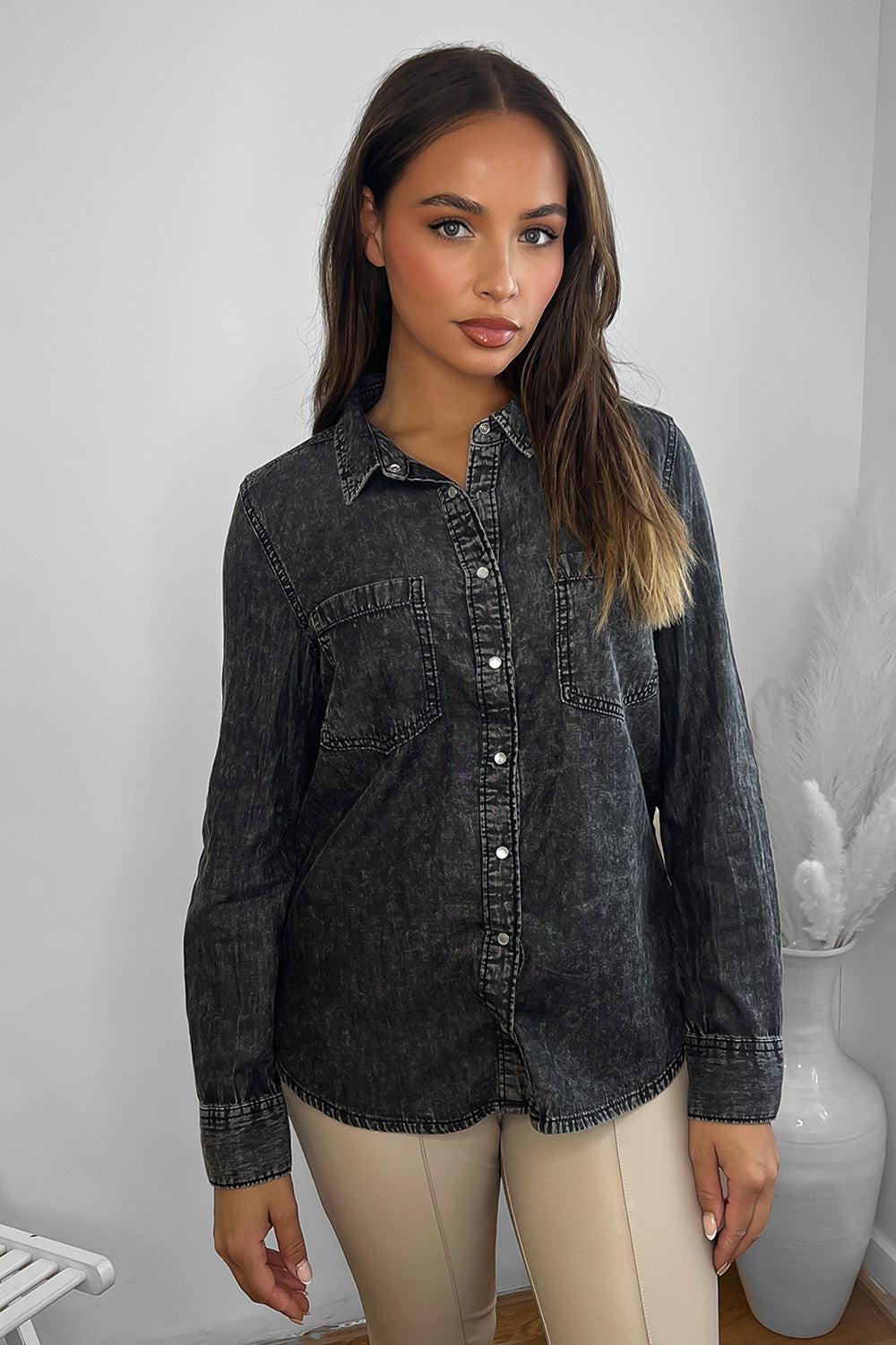 Cotton Acid Wash Denim Shirt-SinglePrice