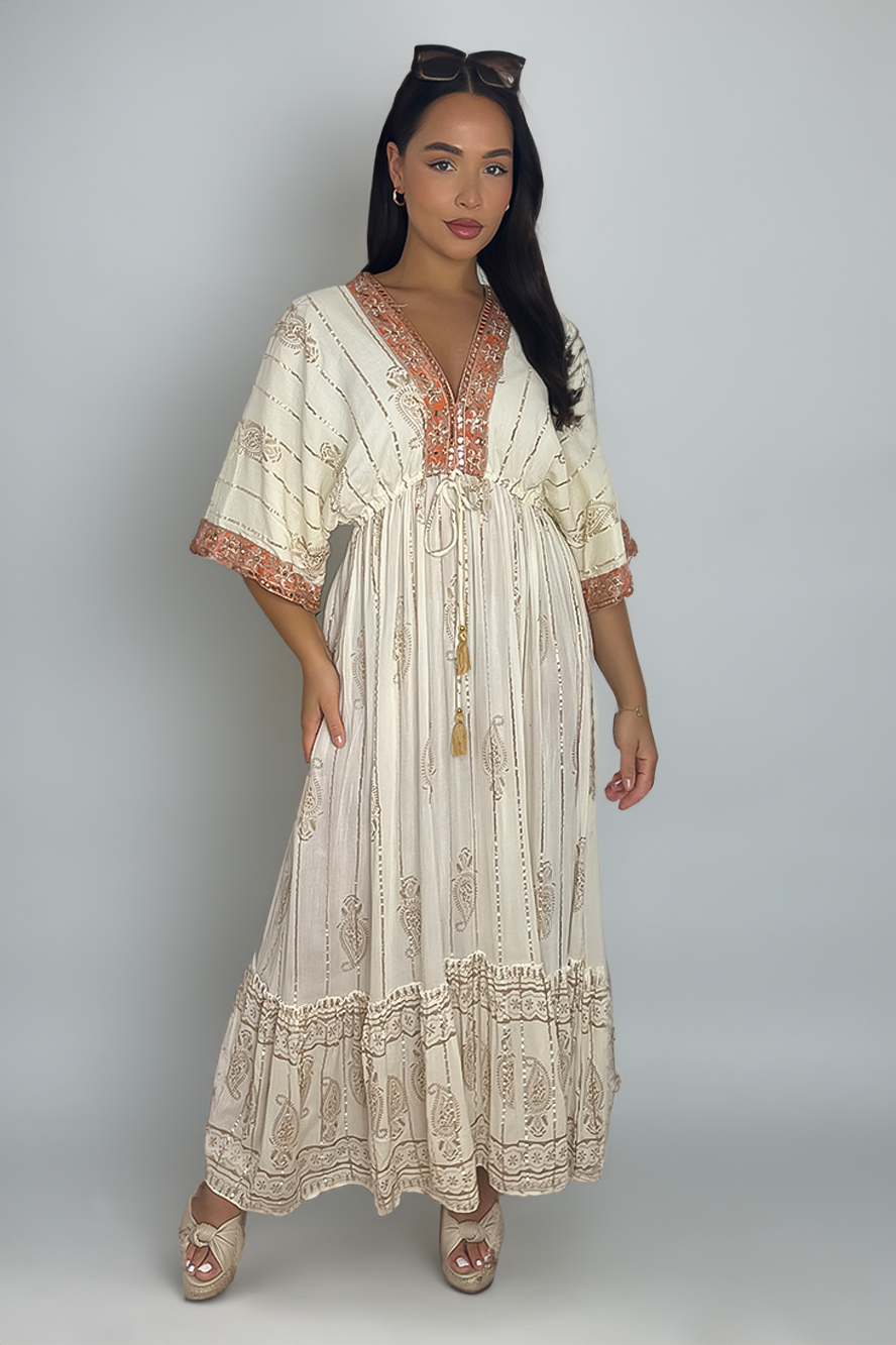 Sequins Embellished And Embroidered Maxi Kaftan Dress