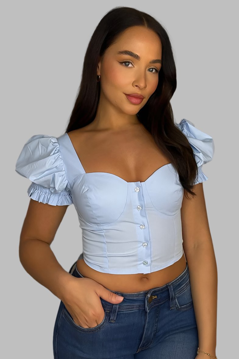 Cotton Cropped Milkmaid Top-SinglePrice