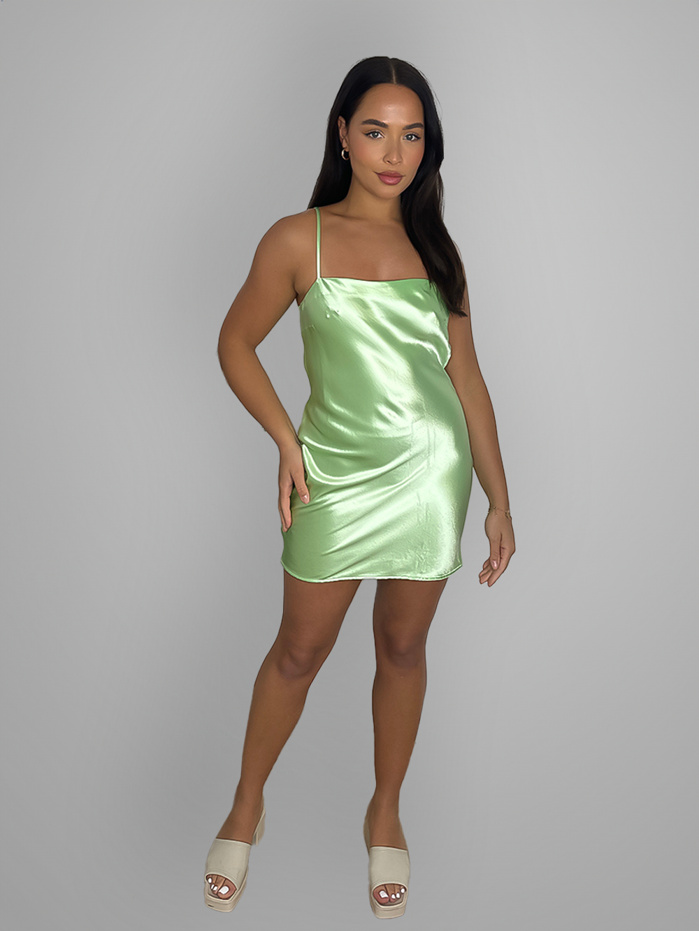 Satin Silk Stappy Mini Dress-SinglePrice