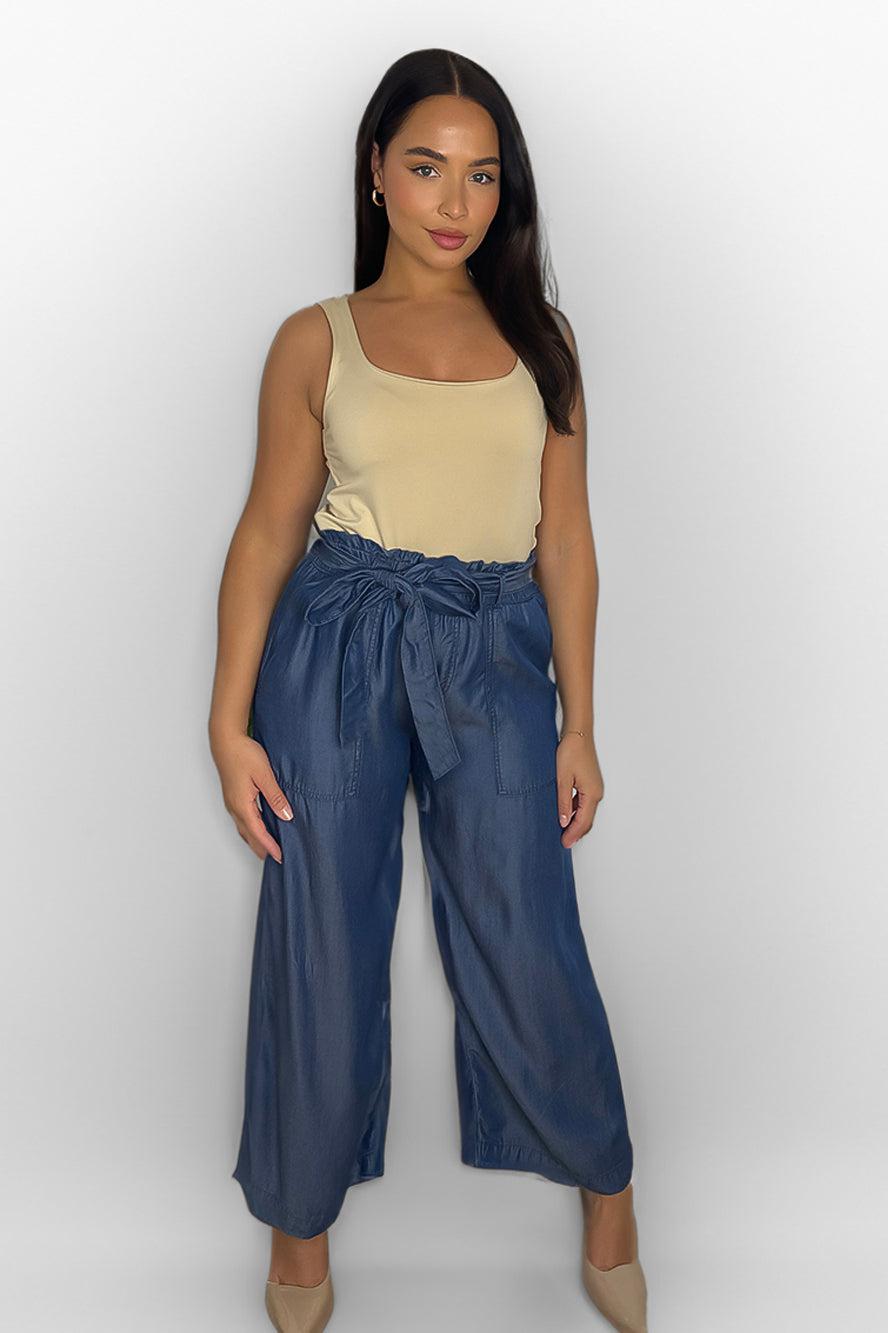 Lightweight Wide Leg Paperbag Trousers