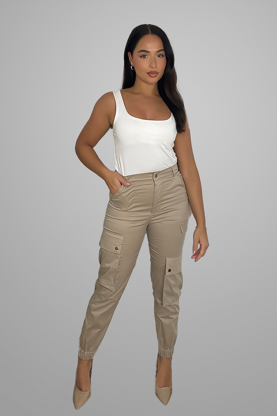 Wholesale Women's Sand Elastic Hem and Utility Pockets Cargo Trousers (PACK OF 15)