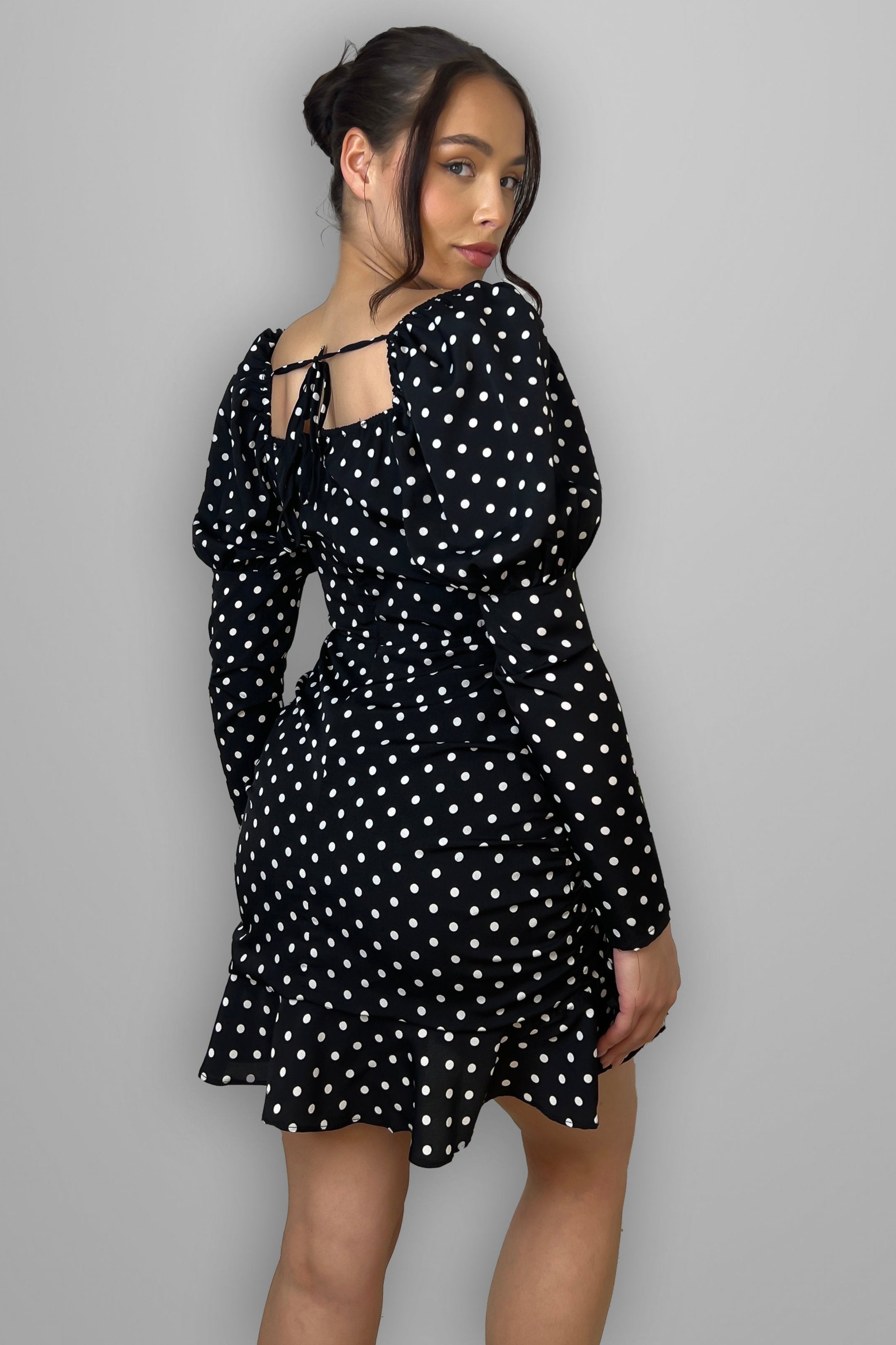 Black Polka Dot Frilled Milkmaid Dress