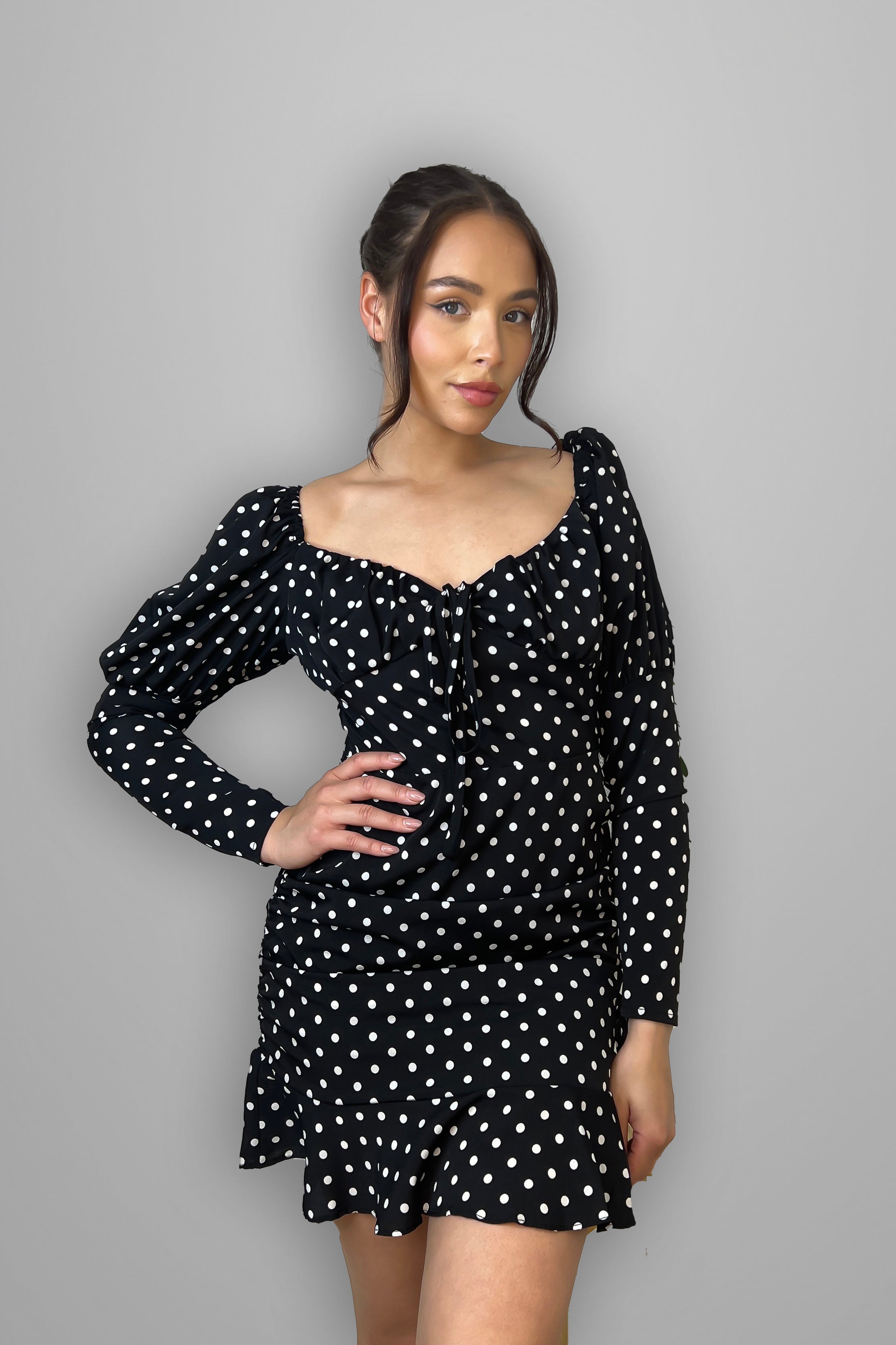 Black Polka Dot Frilled Milkmaid Dress