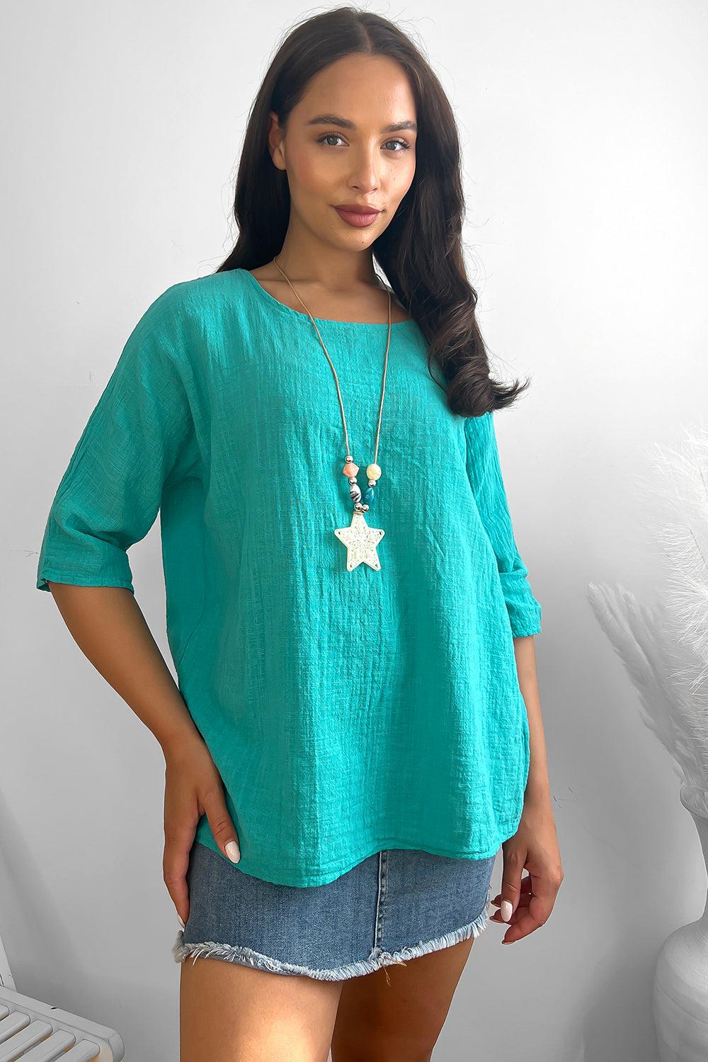 100% Cotton Relaxed Fit Necklace Tunic-SinglePrice