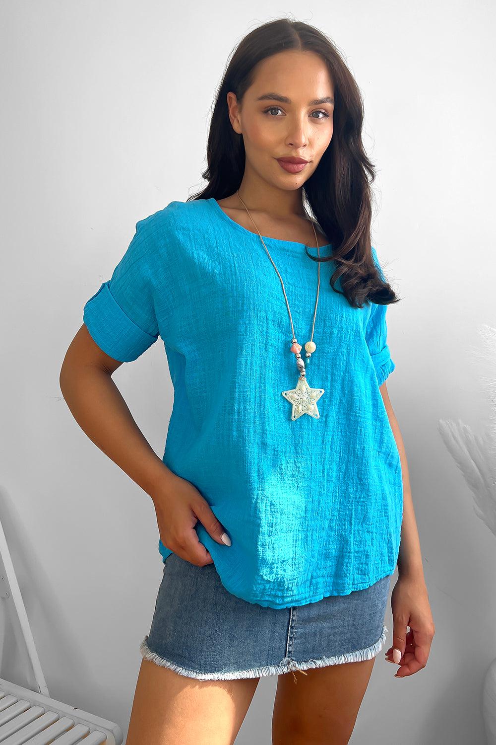 100% Cotton Relaxed Fit Necklace Tunic-SinglePrice