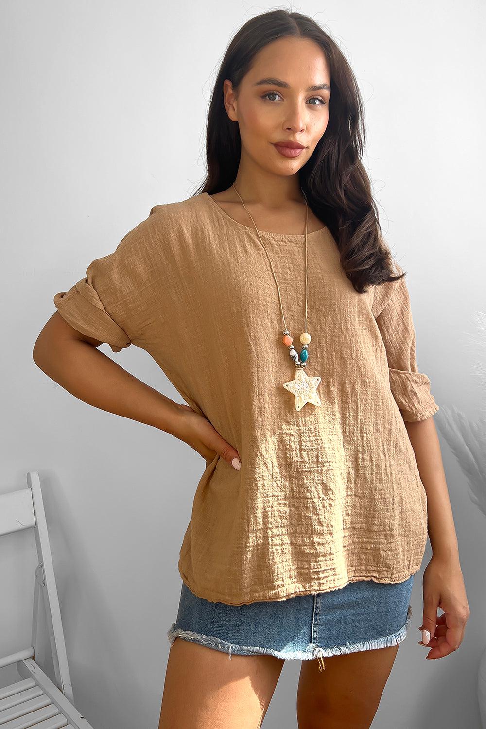 100% Cotton Relaxed Fit Necklace Tunic-SinglePrice