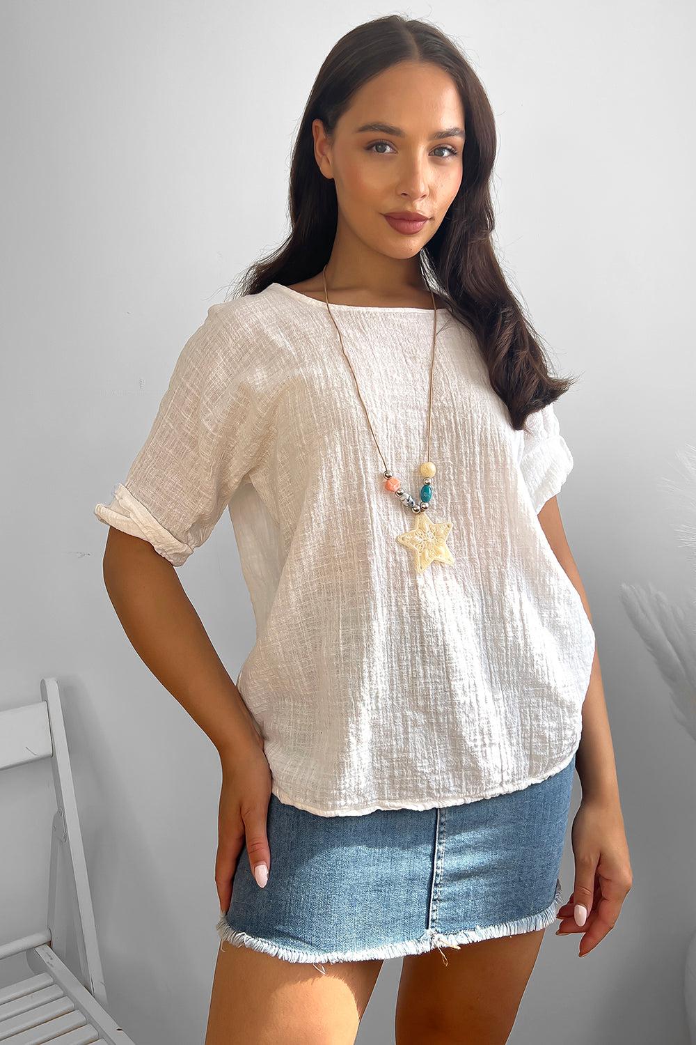 100% Cotton Relaxed Fit Necklace Tunic-SinglePrice