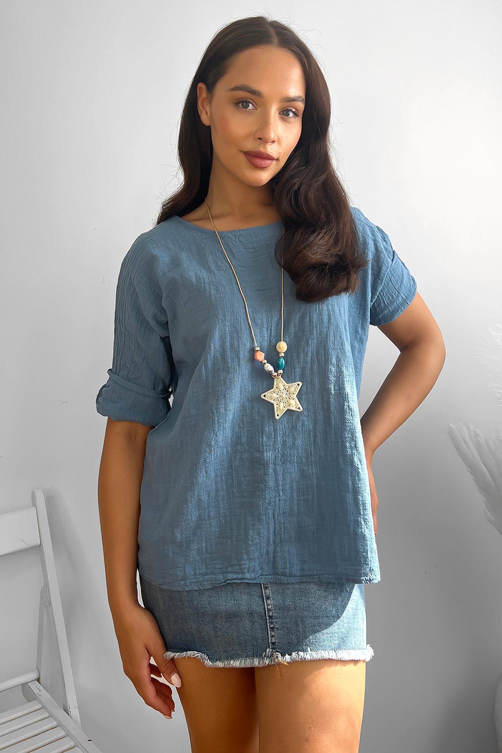 100% Cotton Relaxed Fit Necklace Tunic-SinglePrice