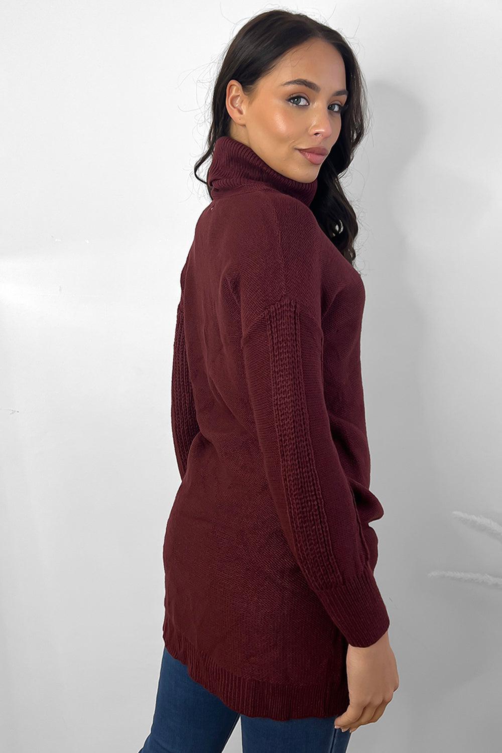 Maroon Turtle Neck Bodycon Knitted Dress-SinglePrice