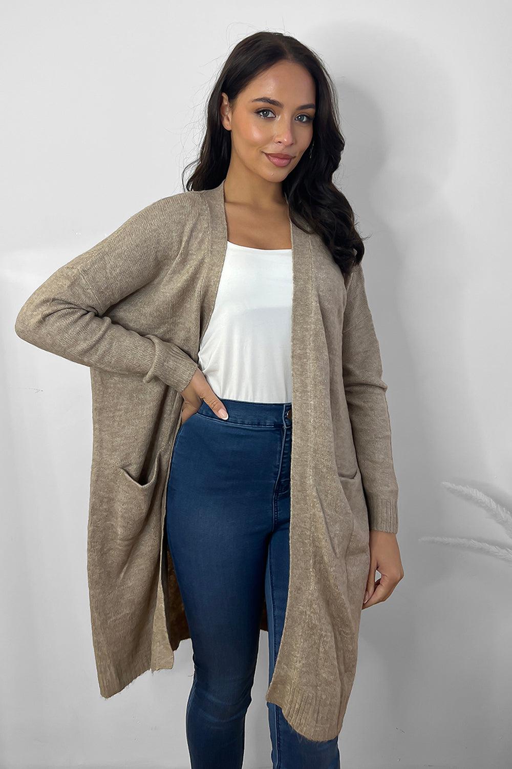 Slip Pockets To Side Open Front Batwing Cardigan-SinglePrice