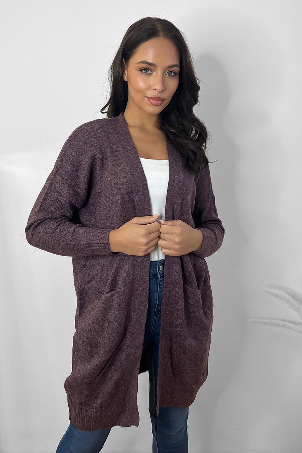 Slip Pockets To Side Open Front Batwing Cardigan-SinglePrice