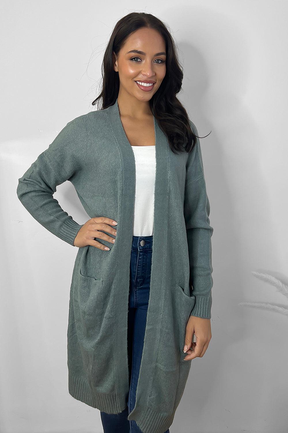 Slip Pockets To Side Open Front Batwing Cardigan-SinglePrice