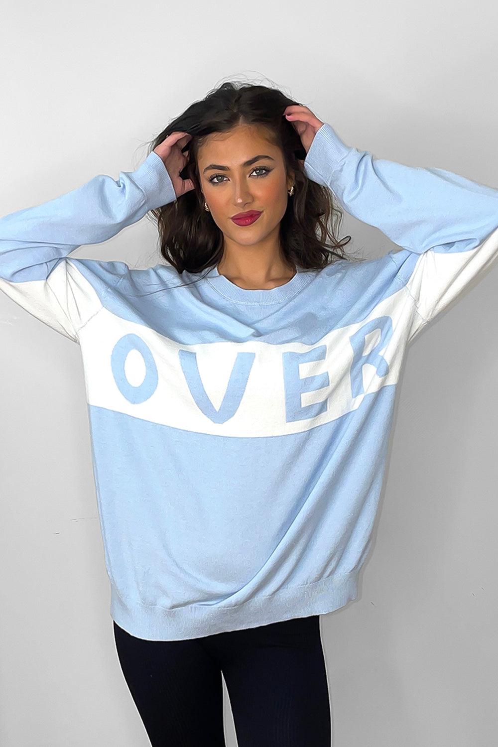 Baby Blue Lover's Slogan Sweatshirt-SinglePrice