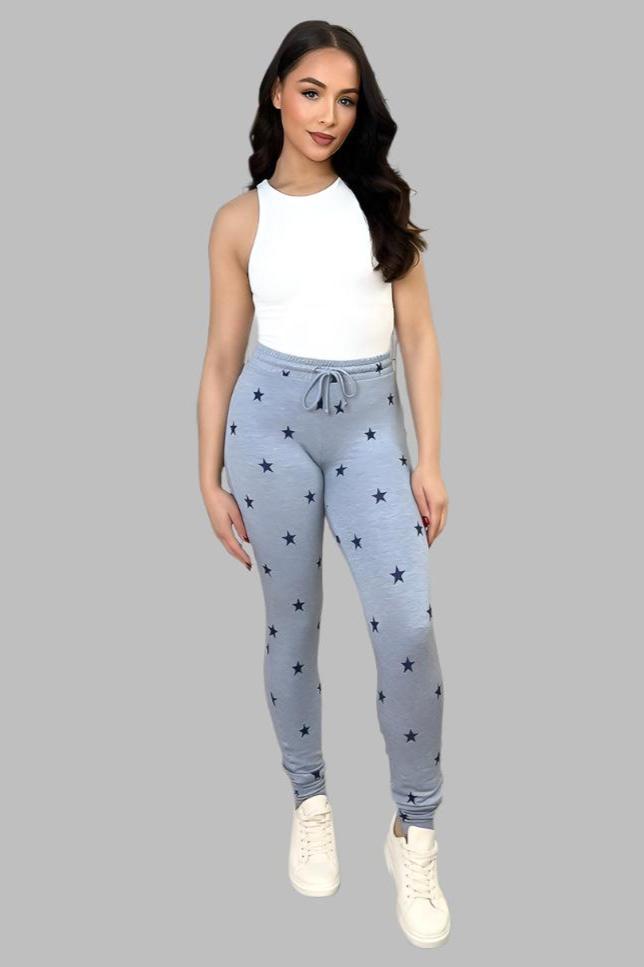 Sky Navy Star Print Elastic Waist Joggers-SinglePrice