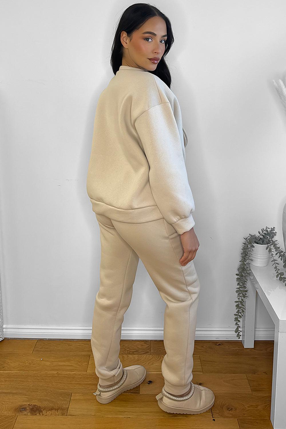 Large Bow Detail Sweatshirt And Trousers Loungewear Set-SinglePrice