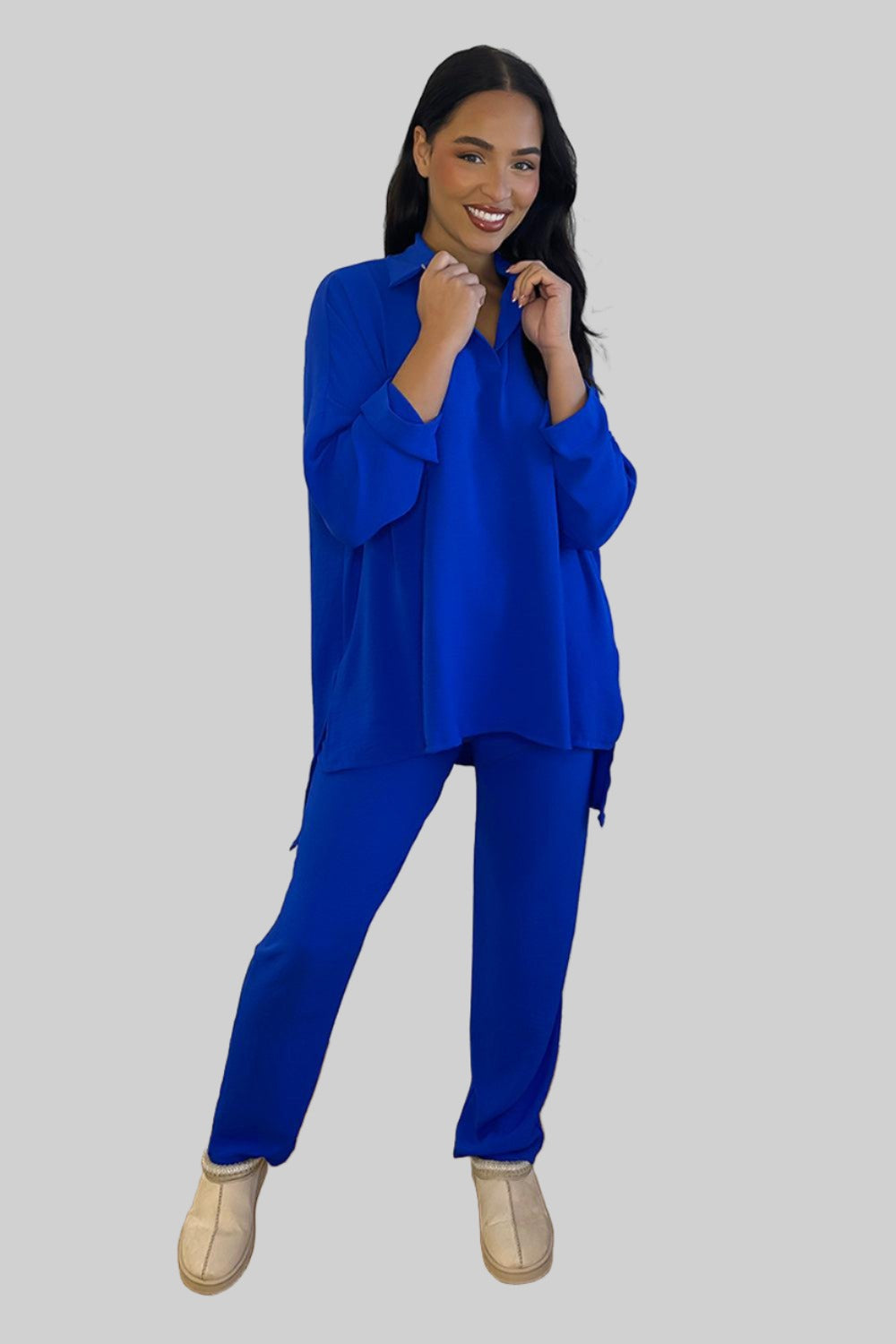 Shirt Blouse And Trousers Leisure Set-SinglePrice