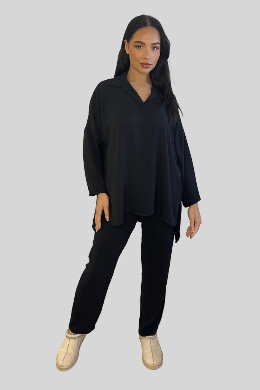 Shirt Blouse And Trousers Leisure Set-SinglePrice