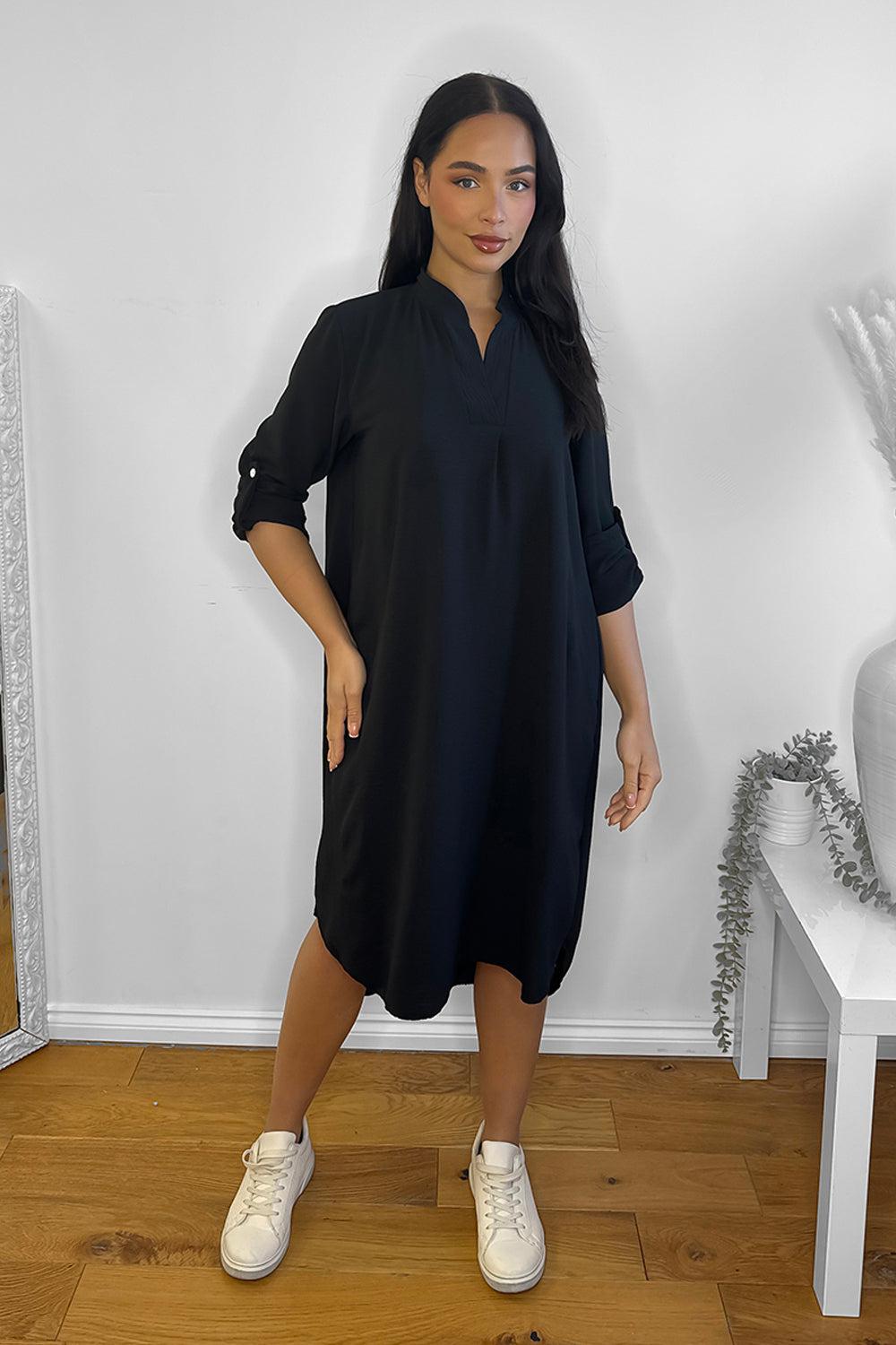 Rolled Up Sleeves Tunic Dress-SinglePrice