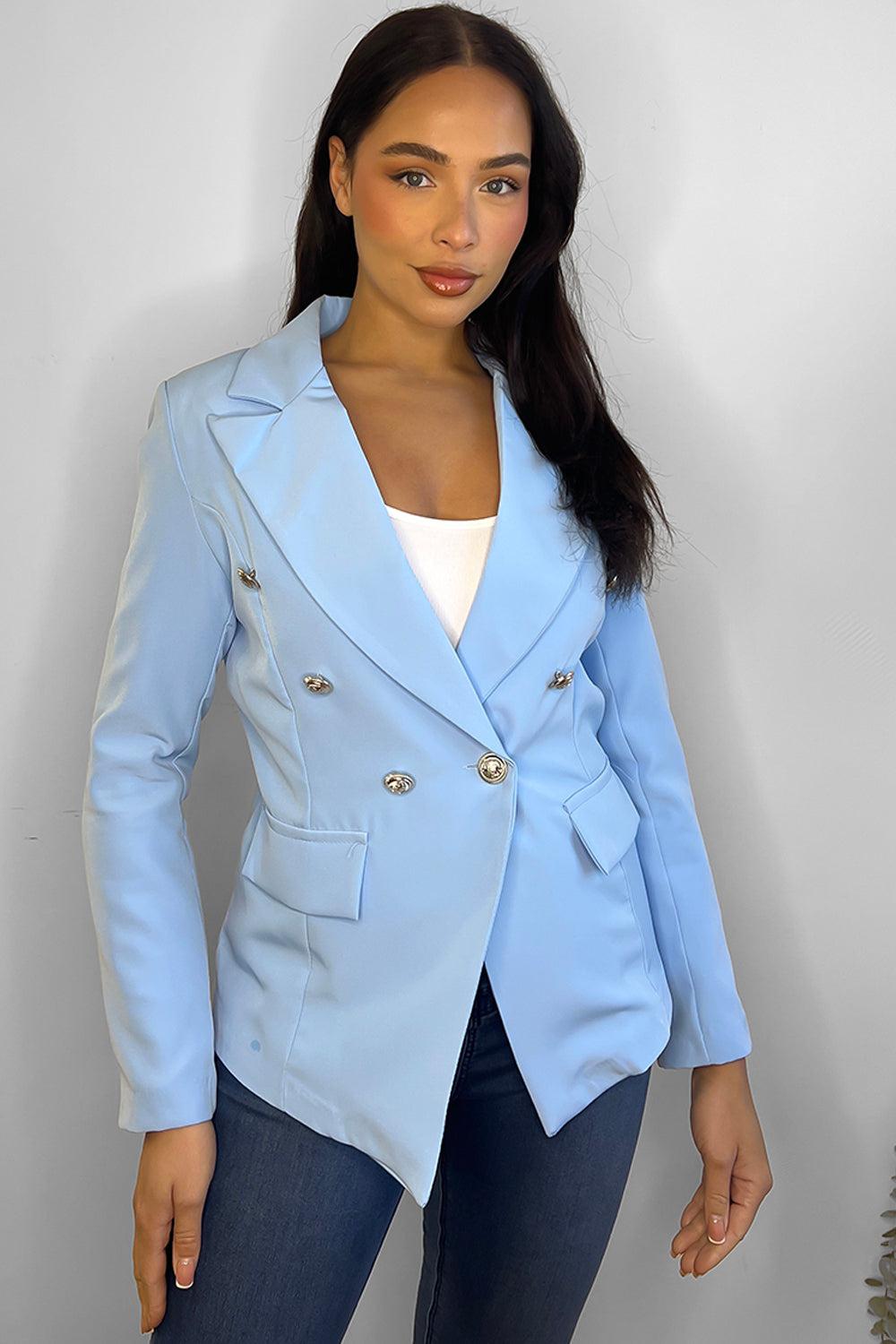 Peaked Lapels Gold Millitary Buttons Blazer-SinglePrice