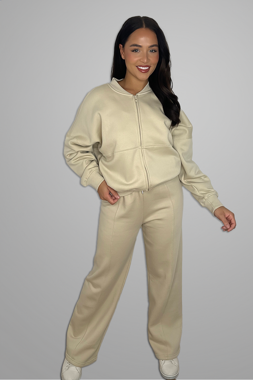 Large Front Pockets Top And Wide Trousers Set