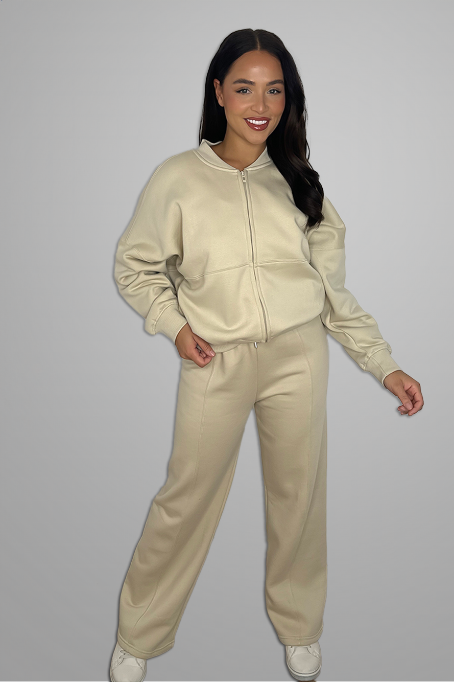 Large Front Pockets Top And Wide Trousers Set-SinglePrice