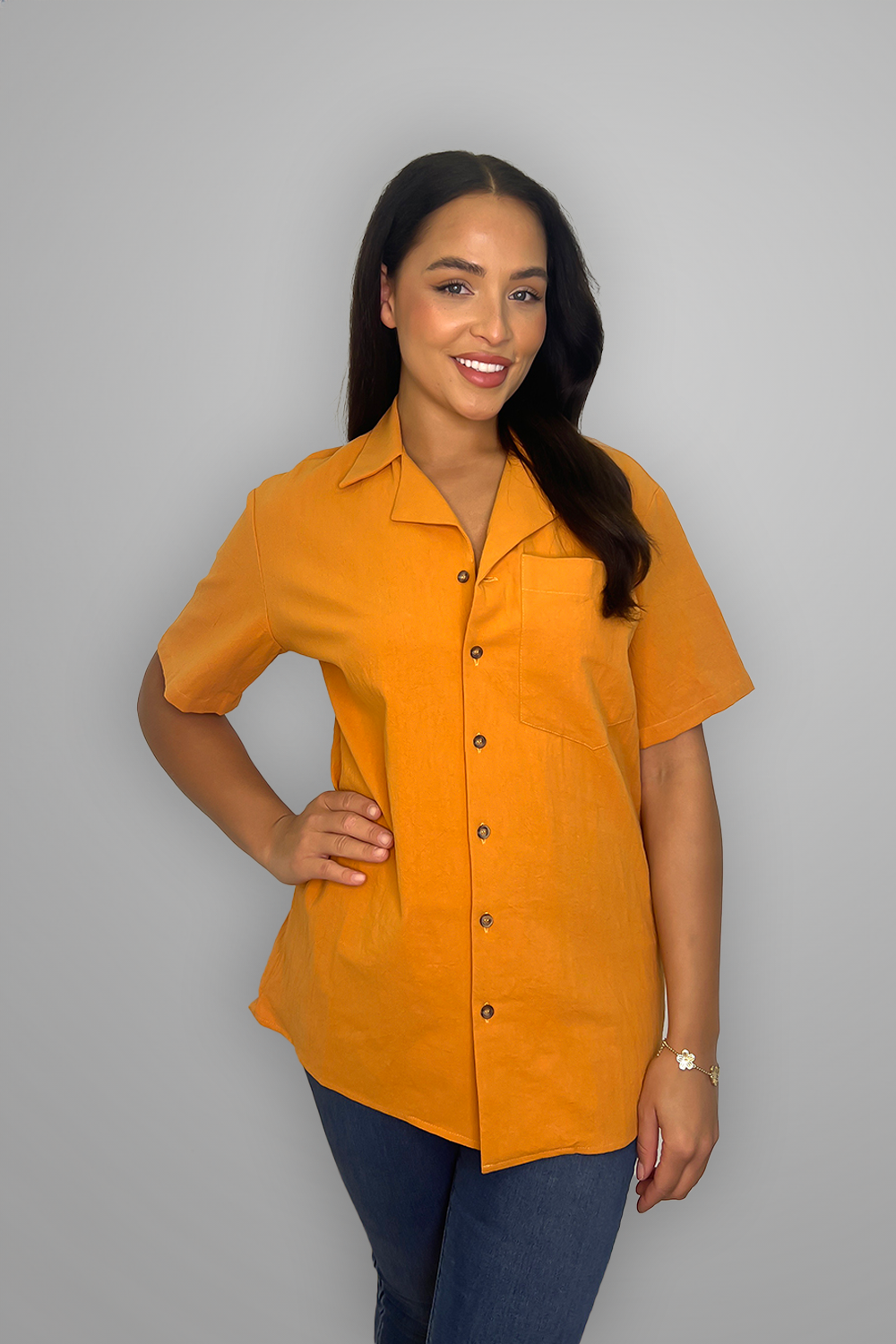 Orange Cotton Relaxed Fit Shirt-SinglePrice