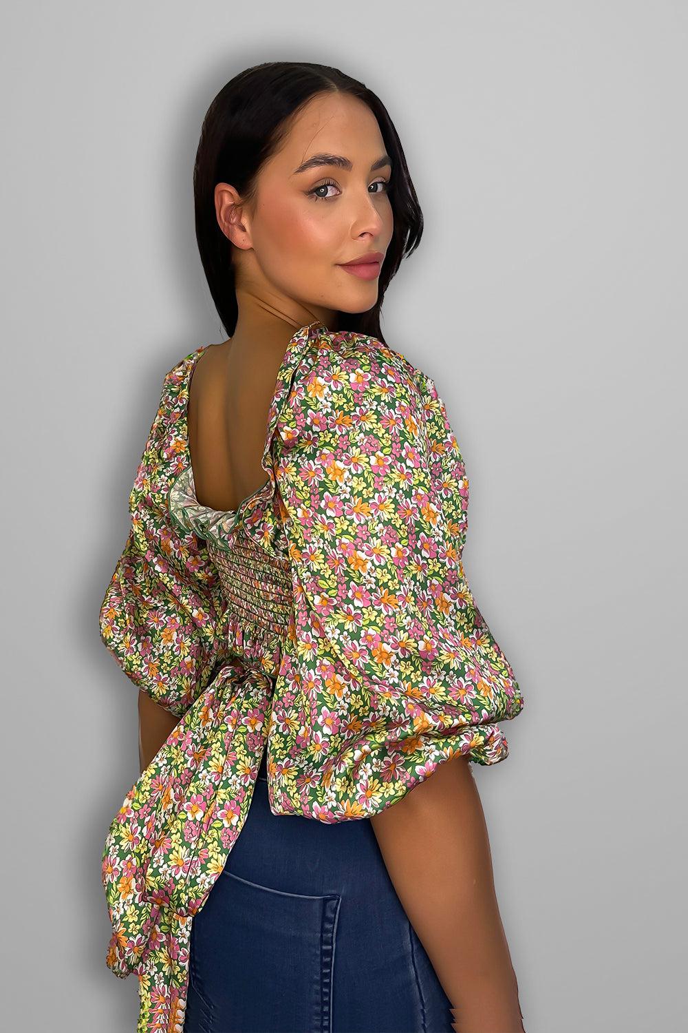 Floral Print Sweetheart Multiway Fastening Crop Top-SinglePrice