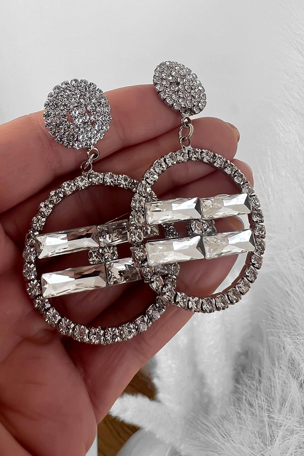 Crystals Embellished Drop Circle Earrings-SinglePrice