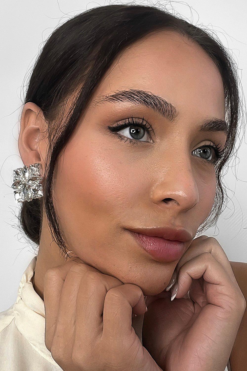 Large Square Crystal Stud Earrings-SinglePrice